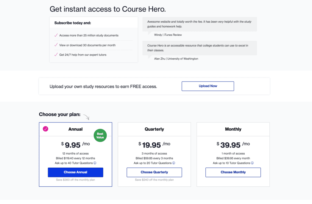 Course-Hero-Pricing-Plans / course hero review