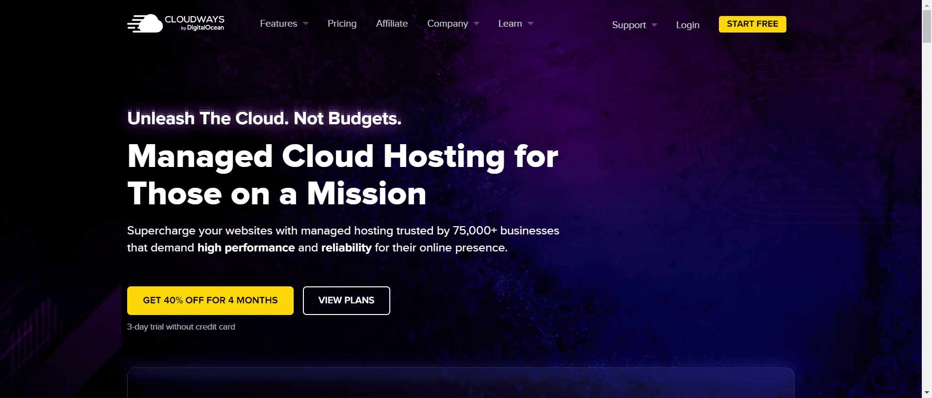 Cloudways homepage- cloudways vs dreamhost