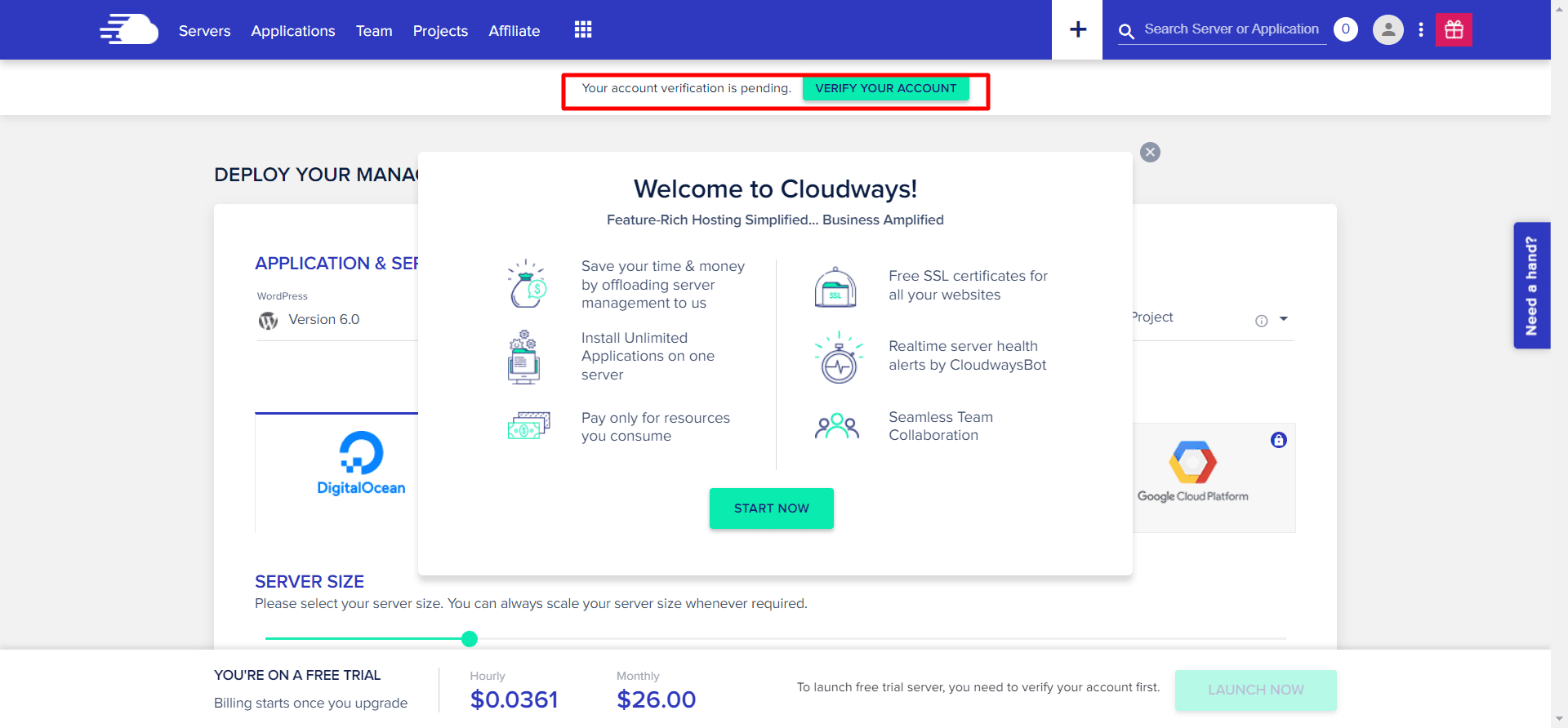 verifying cloudways hosting account