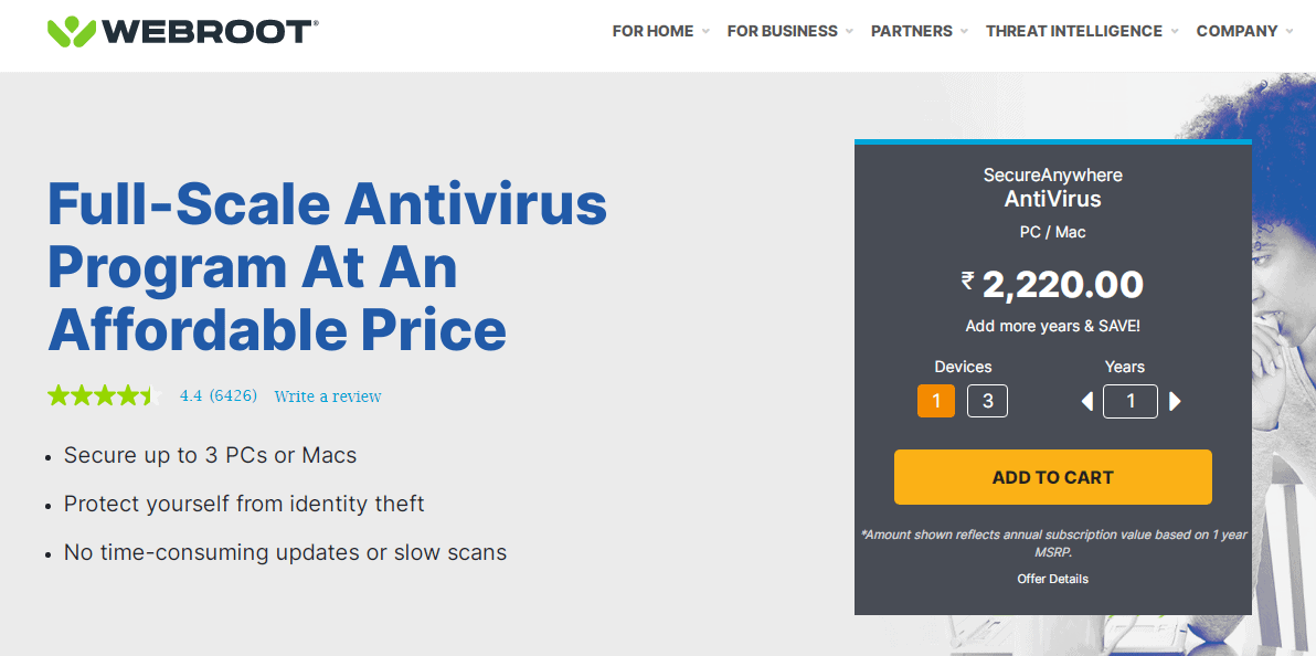 Webroot SecureAnywhere AntiVirus Homepage
